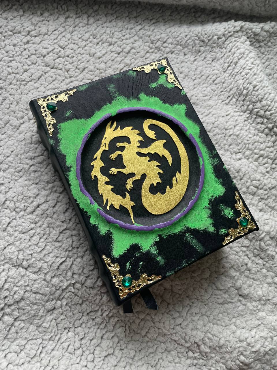 Maleficent Replica Spell Book with Golden Dragon - Hand-Painted Fantasy Book