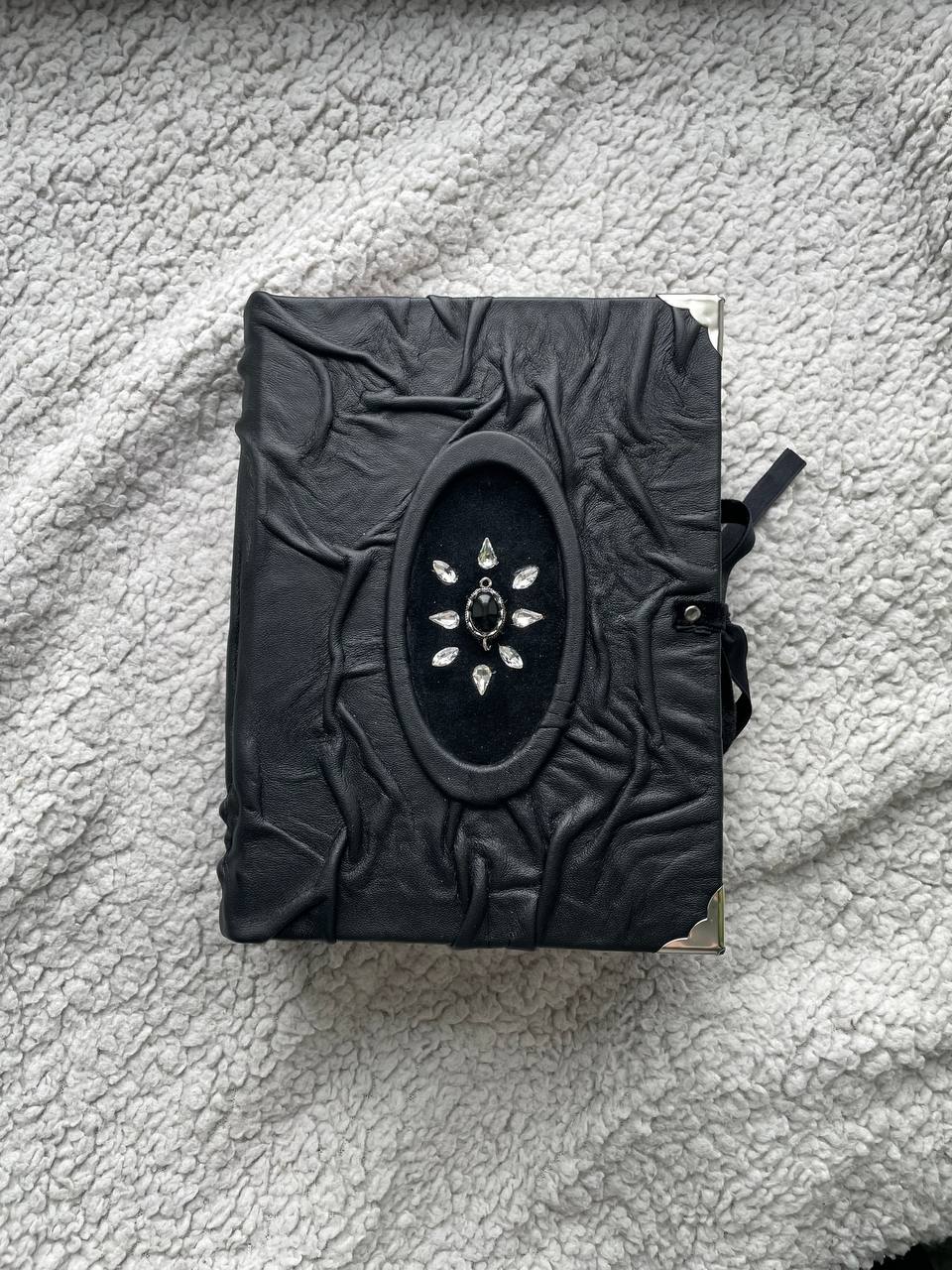 Black Agate Grimoire - Handmade Leather Spell Book, Gothic Journal with Silver Edges