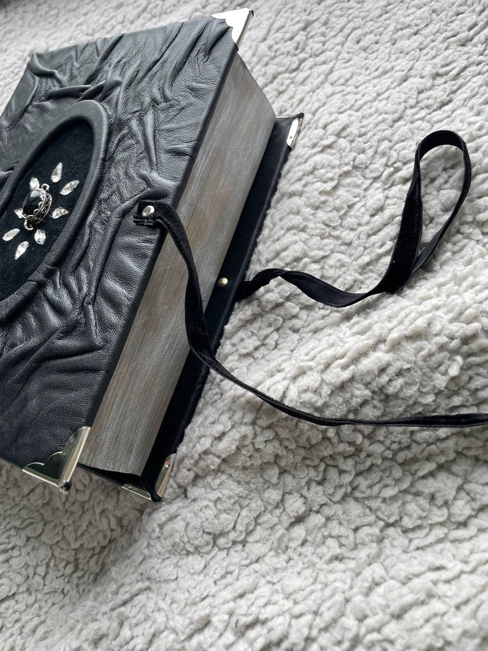 Black Agate Grimoire - Handmade Leather Spell Book, Gothic Journal with Silver Edges