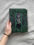Fern & Serpent Grimoire – Leather Book of Shadows with Triple Moon, Gothic Witch Journal