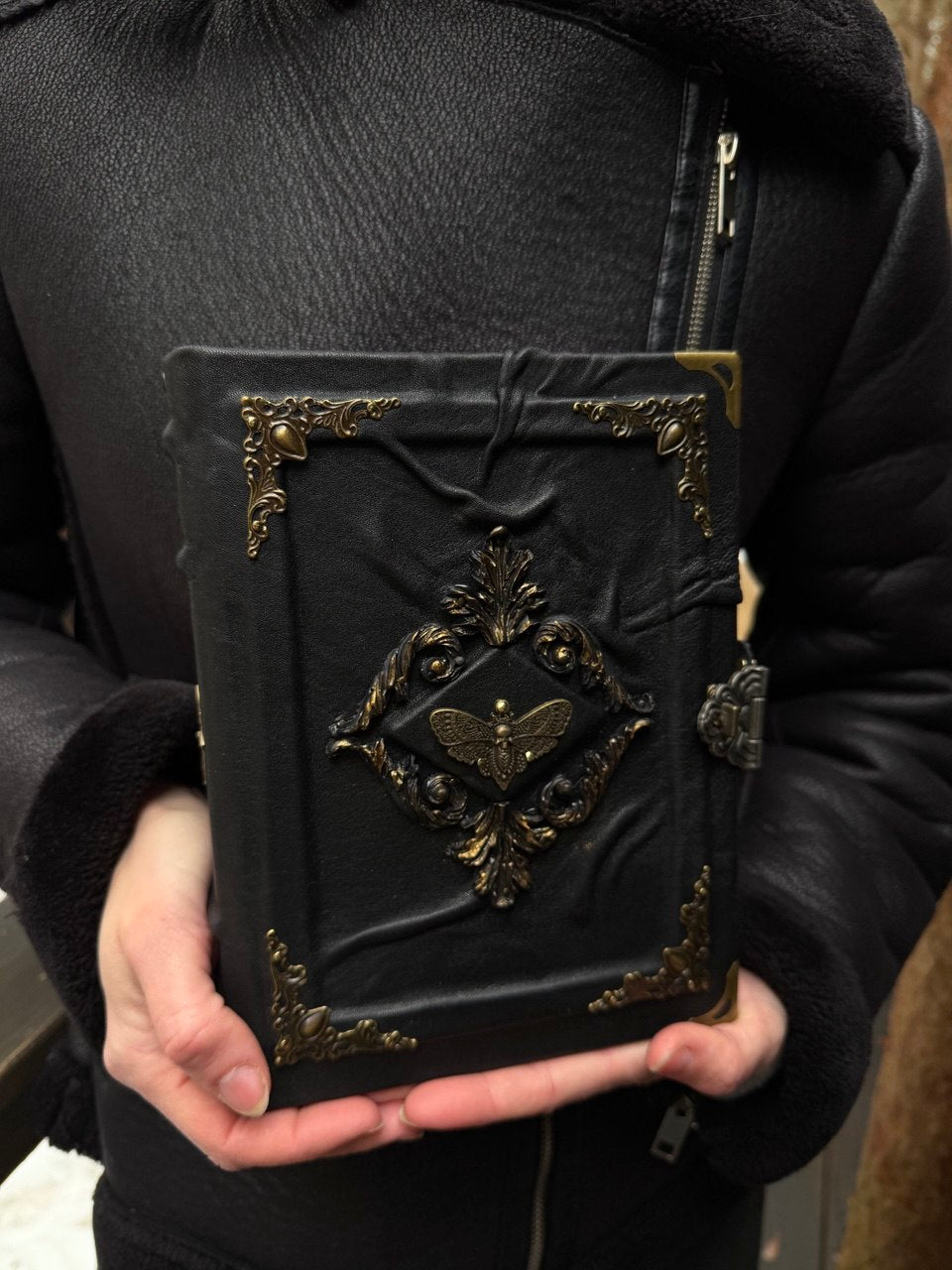 Death’s Head Moth Grimoire – Gothic Leather Witchcraft Journal for Dark Arts