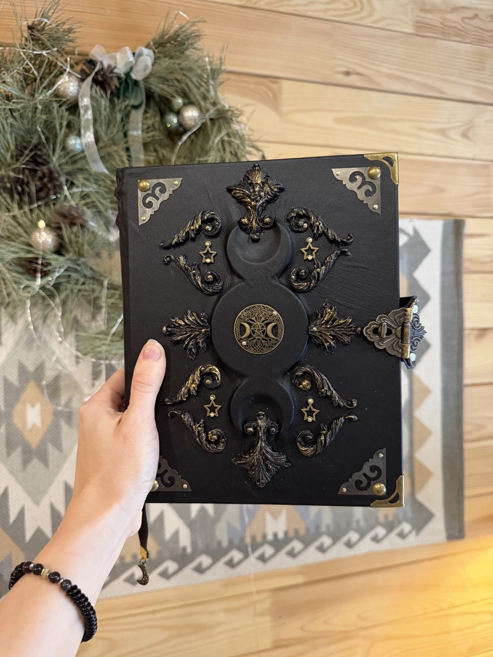 Leather Grimoire Binder with Triple Moon Phase & Tree of Life