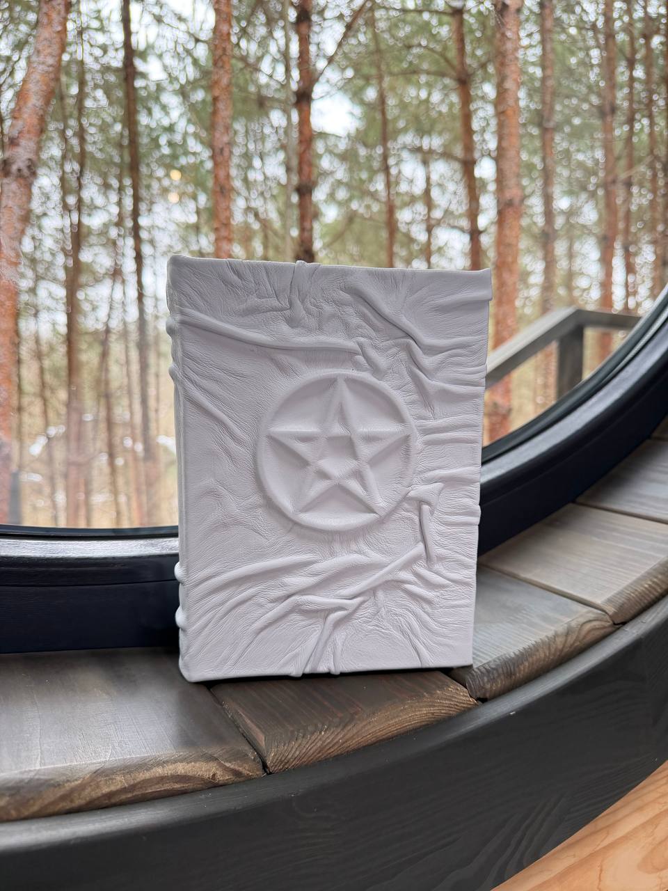 White Leather Pentagram Grimoire – Pentacle Book of Shadows, Handmade Witch Journal