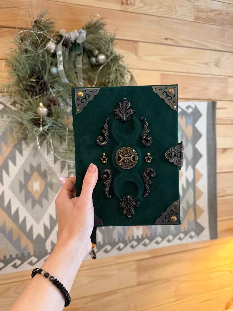 Triple Moon Grimoire - Handcrafted Lunar Witch Journal • Leather Book of Shadows