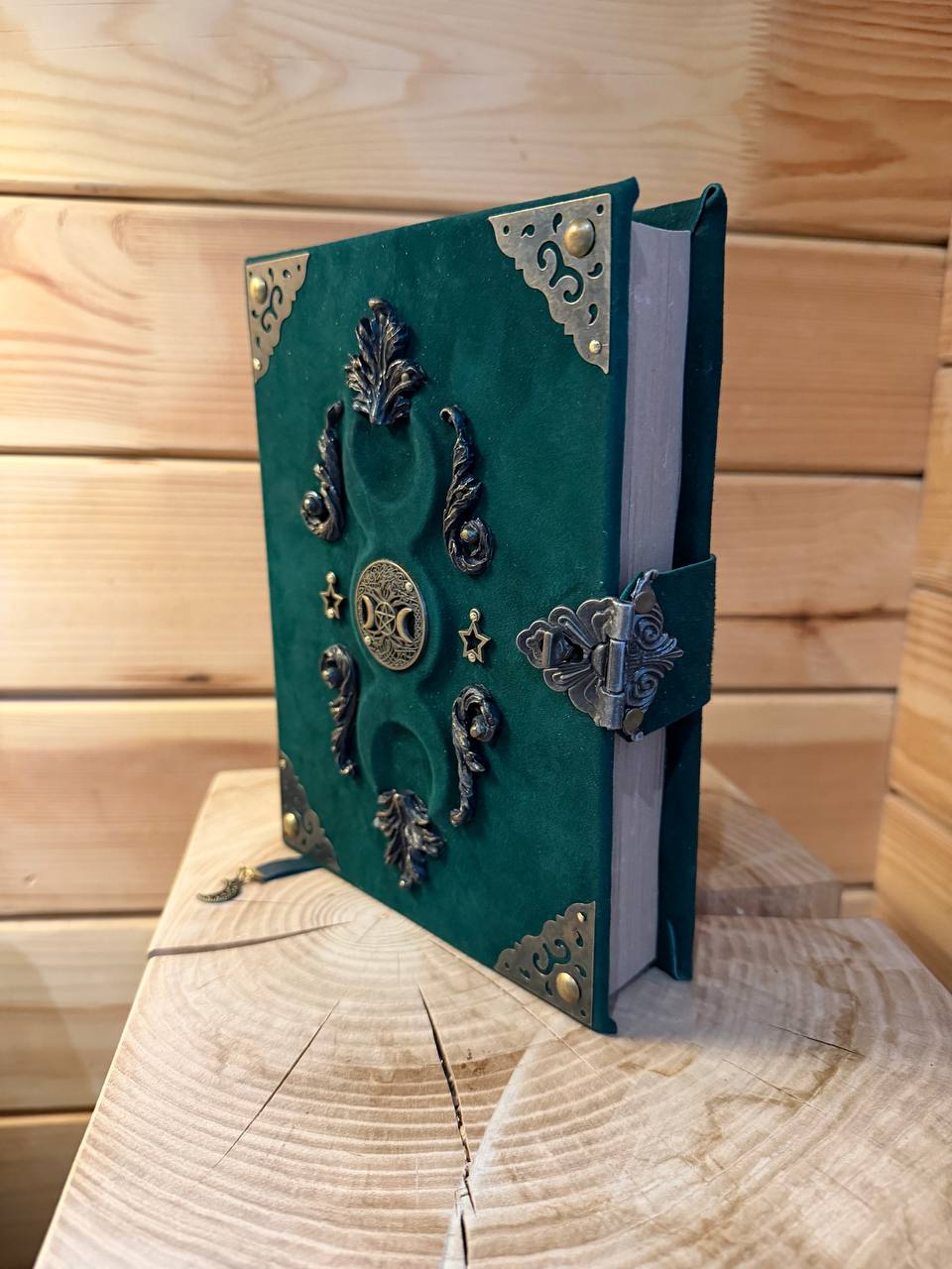 Triple Moon Grimoire - Handcrafted Lunar Witch Journal • Leather Book of Shadows