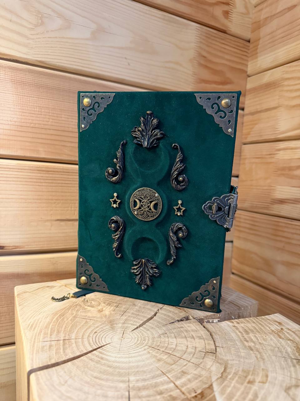 Triple Moon Grimoire - Handcrafted Lunar Witch Journal • Leather Book of Shadows