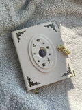 White Leather Binder Spiritual Journal – Ring Planner with Heart Lock and Amethyst Stone