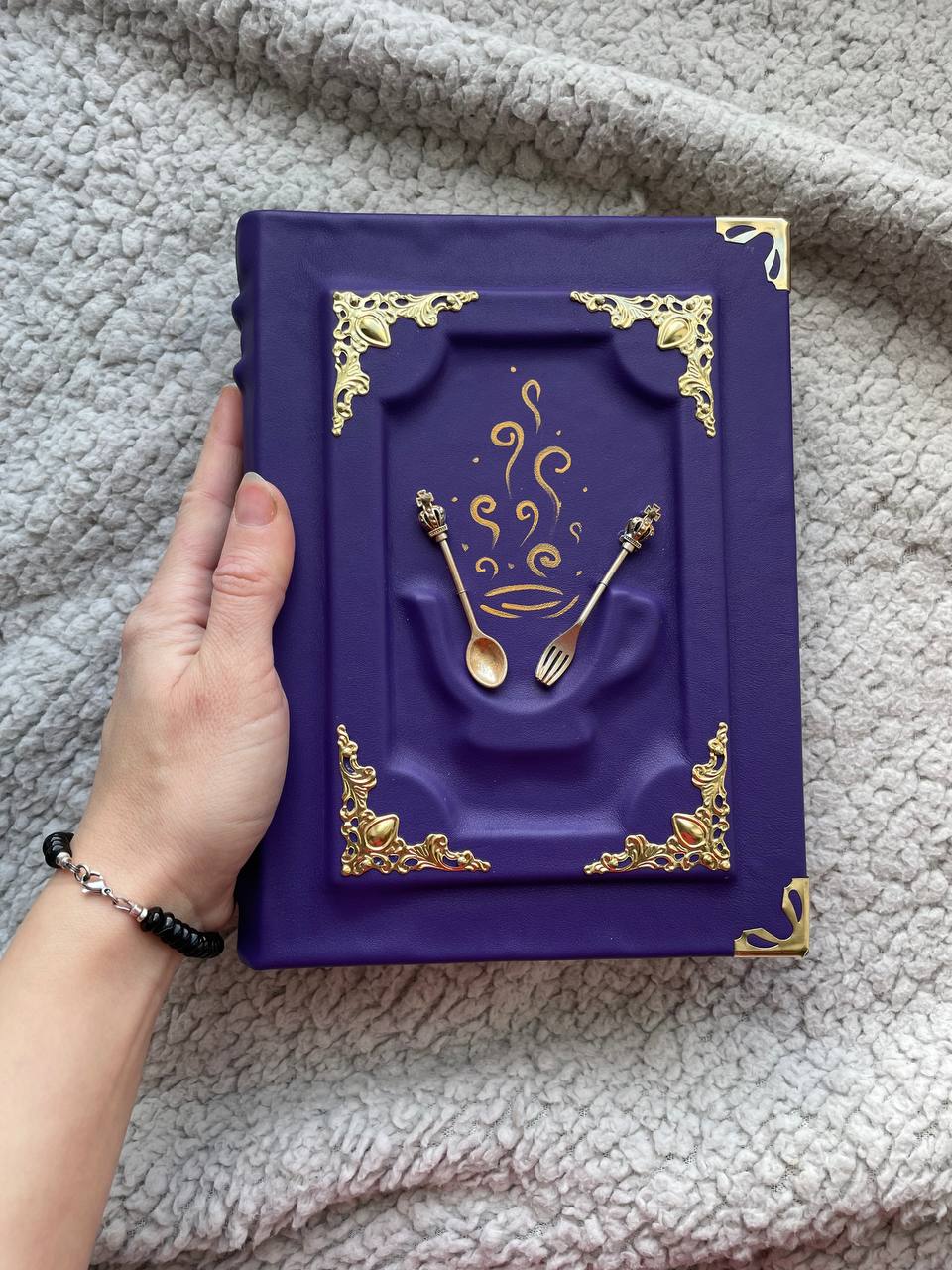 Custom Purple Leather Recipe Book – Custom Family Cookbook Journal, Handmade Heirloom Gift for Mom, Wedding or Housewarming