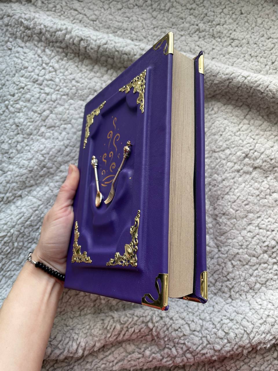 Custom Purple Leather Recipe Book – Custom Family Cookbook Journal, Handmade Heirloom Gift for Mom, Wedding or Housewarming