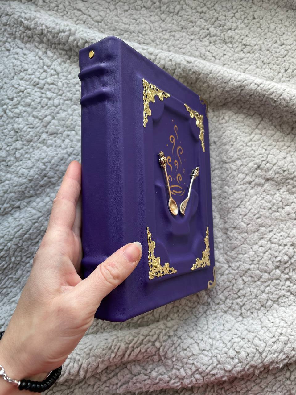 Custom Purple Leather Recipe Book – Custom Family Cookbook Journal, Handmade Heirloom Gift for Mom, Wedding or Housewarming