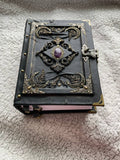 Amethyst Moon Grimoire – Leather Art Journal with Watercolor Pages, Moons Design, Handmade Spell Book
