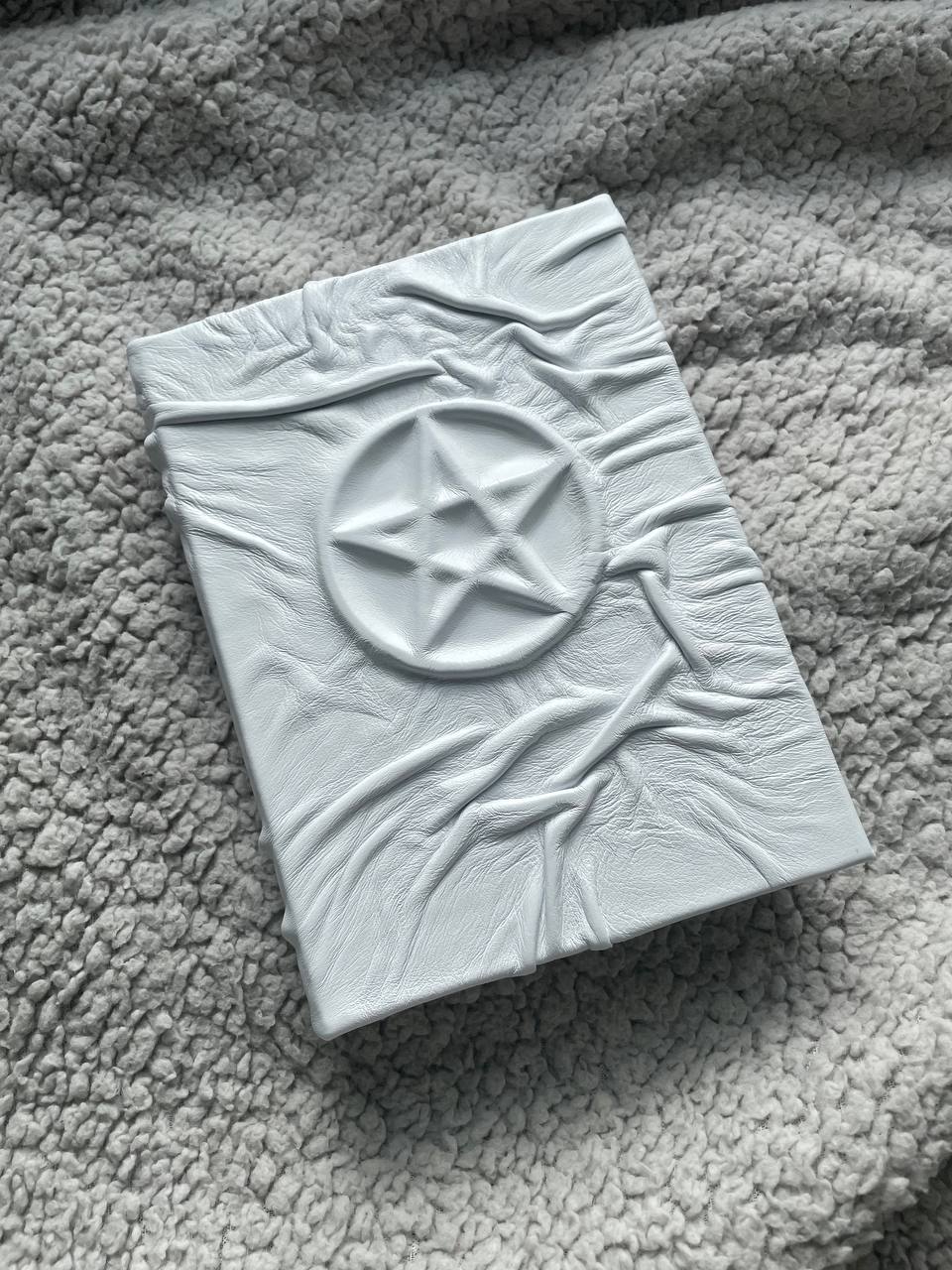 White Leather Pentagram Grimoire – Pentacle Book of Shadows, Handmade Witch Journal