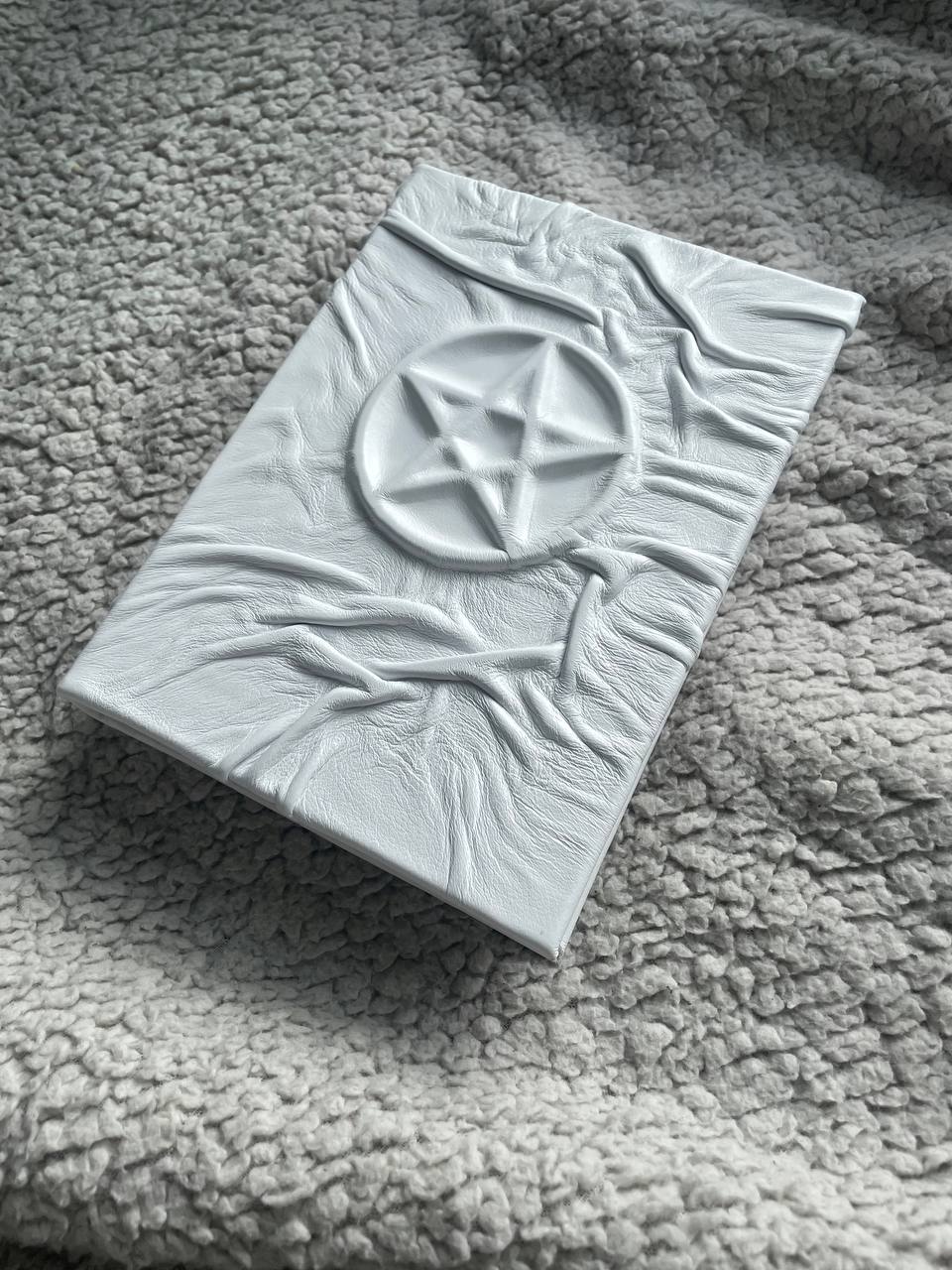 White Leather Pentagram Grimoire – Pentacle Book of Shadows, Handmade Witch Journal