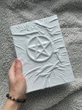 White Leather Pentagram Grimoire – Pentacle Book of Shadows, Handmade Witch Journal