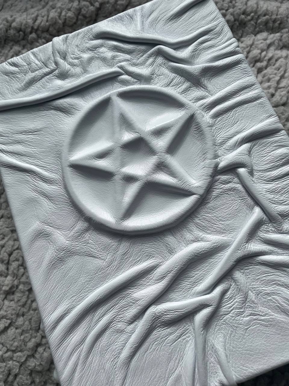 White Leather Pentagram Grimoire – Pentacle Book of Shadows, Handmade Witch Journal