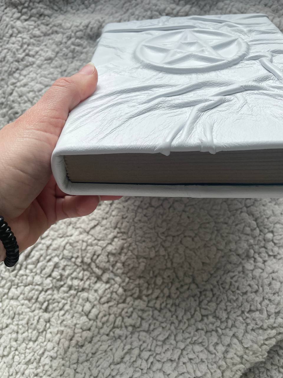 White Leather Pentagram Grimoire – Pentacle Book of Shadows, Handmade Witch Journal