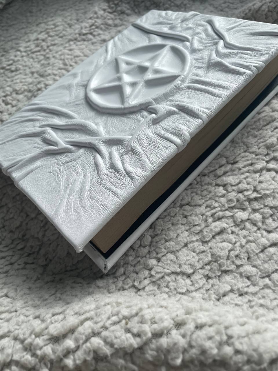 White Leather Pentagram Grimoire – Pentacle Book of Shadows, Handmade Witch Journal
