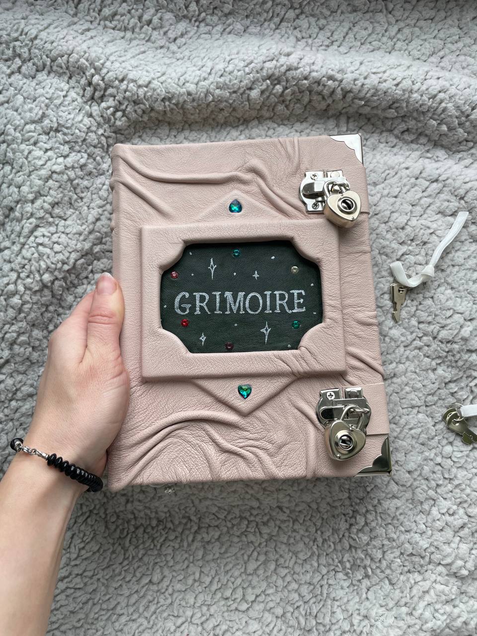 Powder Leather Grimoire with Hand-Painted Inscription