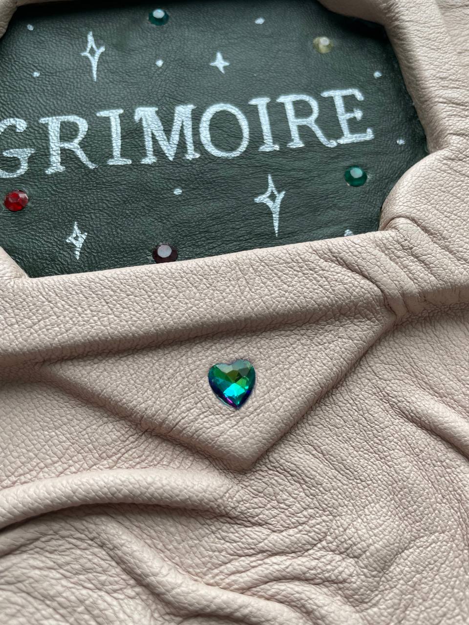 Powder Leather Grimoire with Hand-Painted Inscription