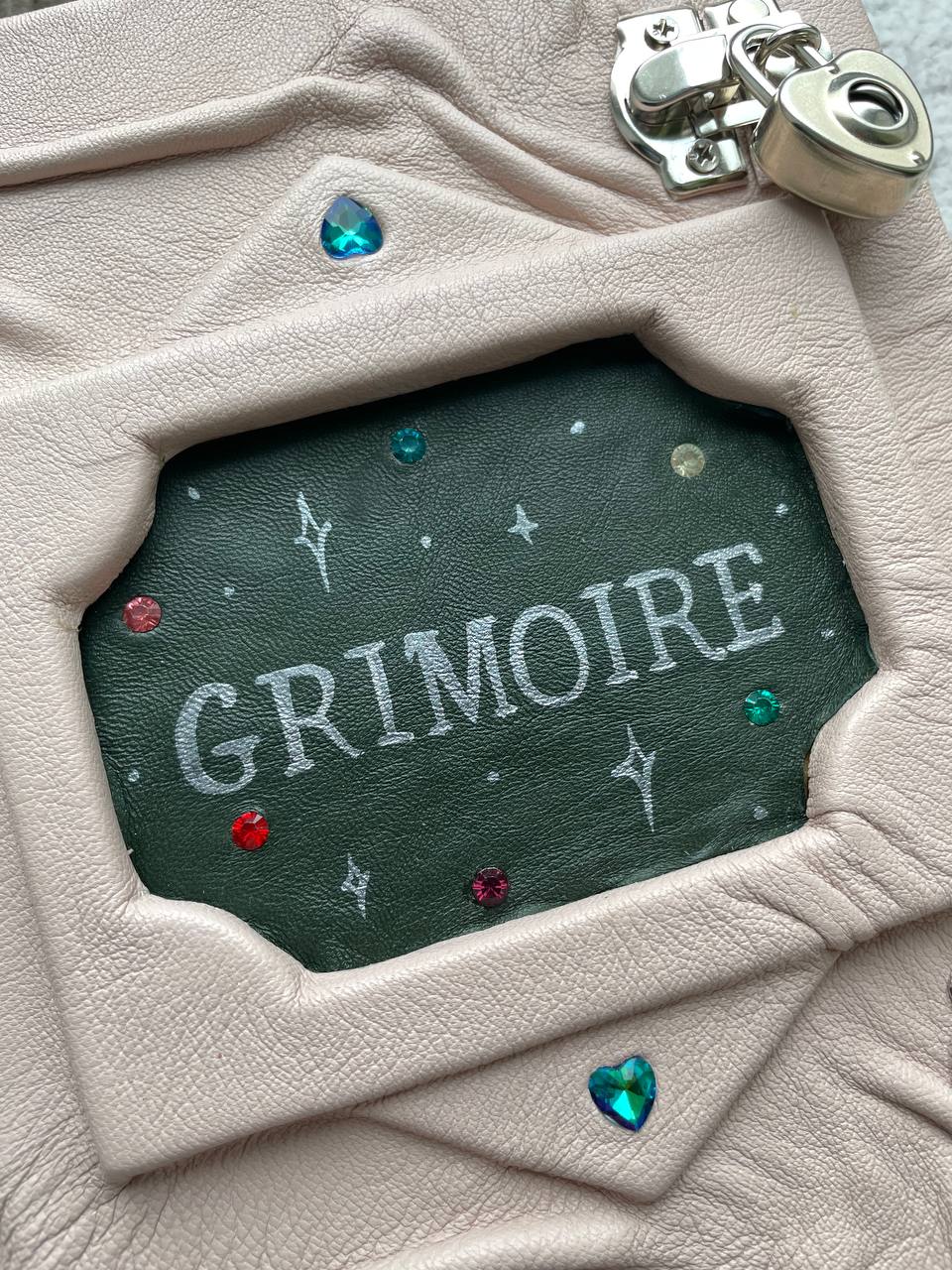 Powder Leather Grimoire with Hand-Painted Inscription
