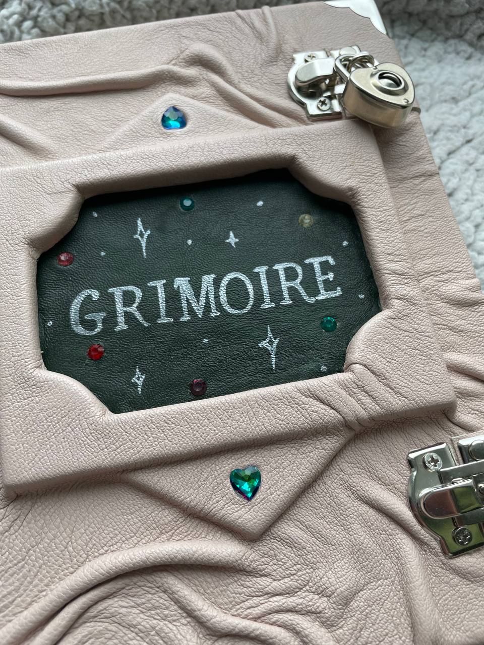 Powder Leather Grimoire with Hand-Painted Inscription