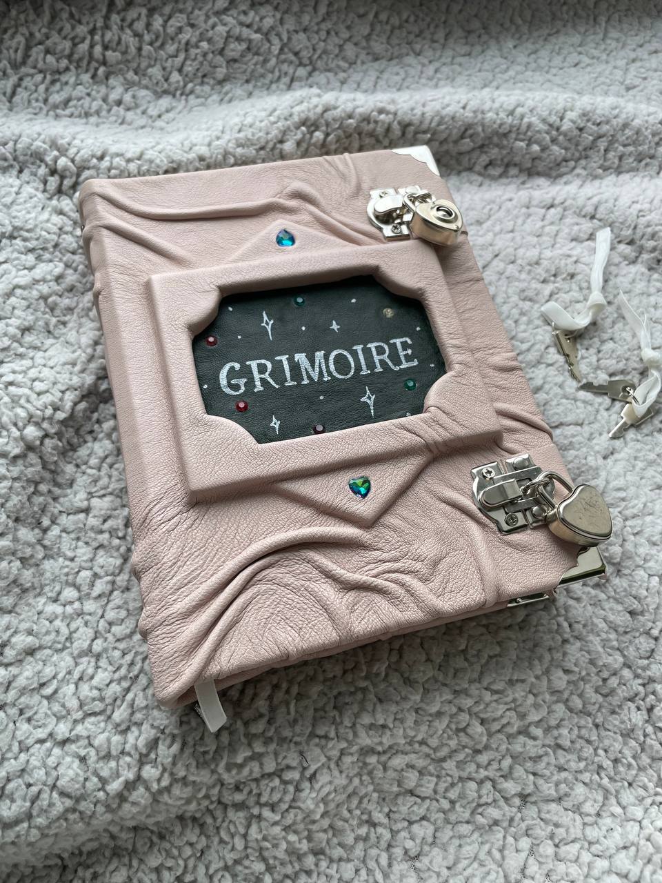 Powder Leather Grimoire with Hand-Painted Inscription