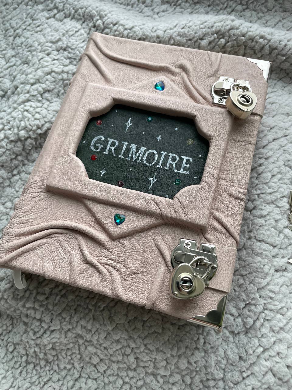 Powder Leather Grimoire with Hand-Painted Inscription
