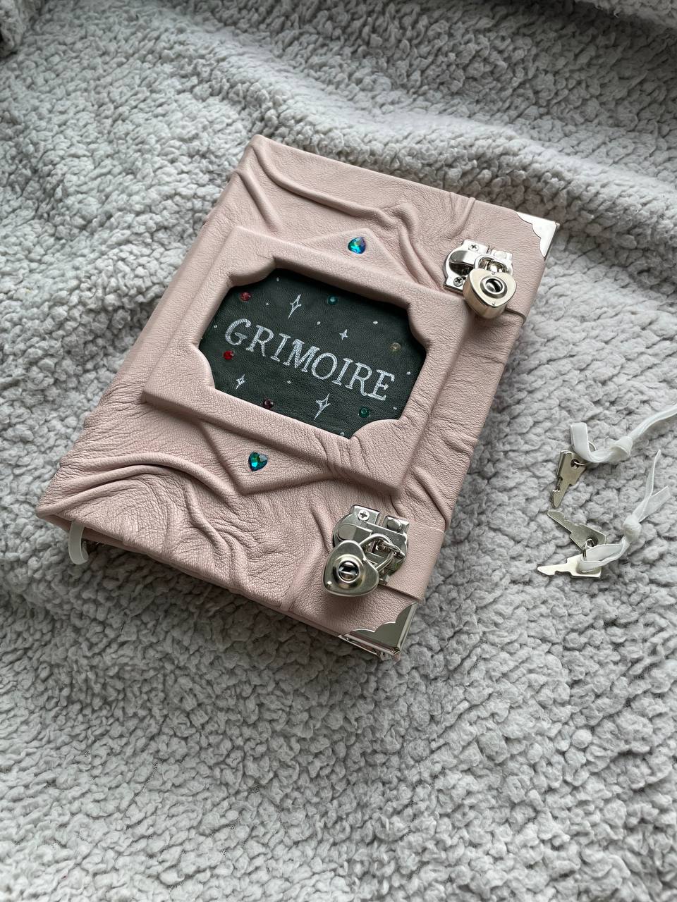 Powder Leather Grimoire with Hand-Painted Inscription