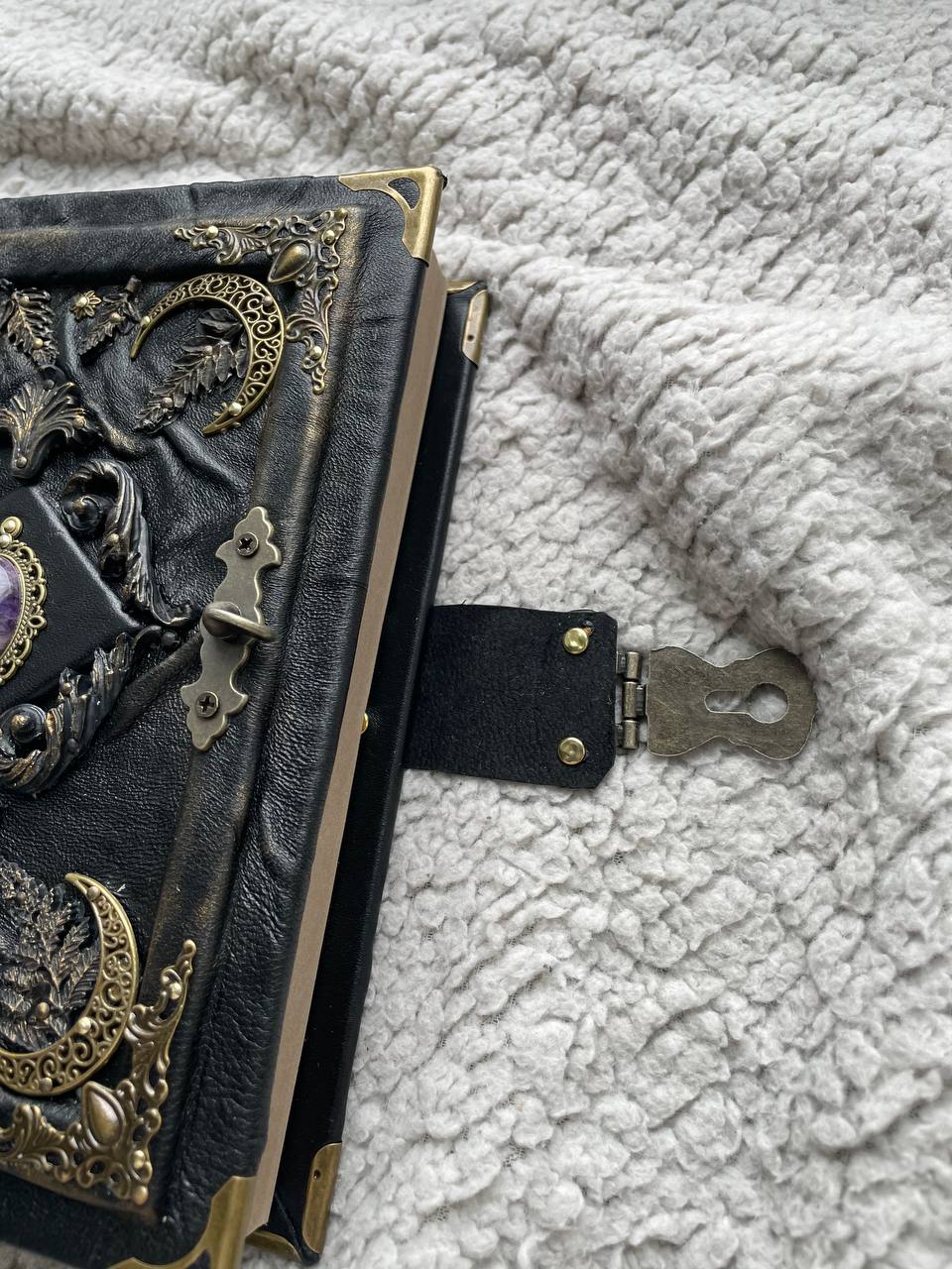 Amethyst Moon Grimoire – Witchcraft Book of Shadows, Handmade Leather Journal, Moon Phases SpellBook