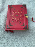 Red Sun Grimoire – Large Handmade Leather Book of Shadows, Witchcraft Spell Book, Gothic Notebook