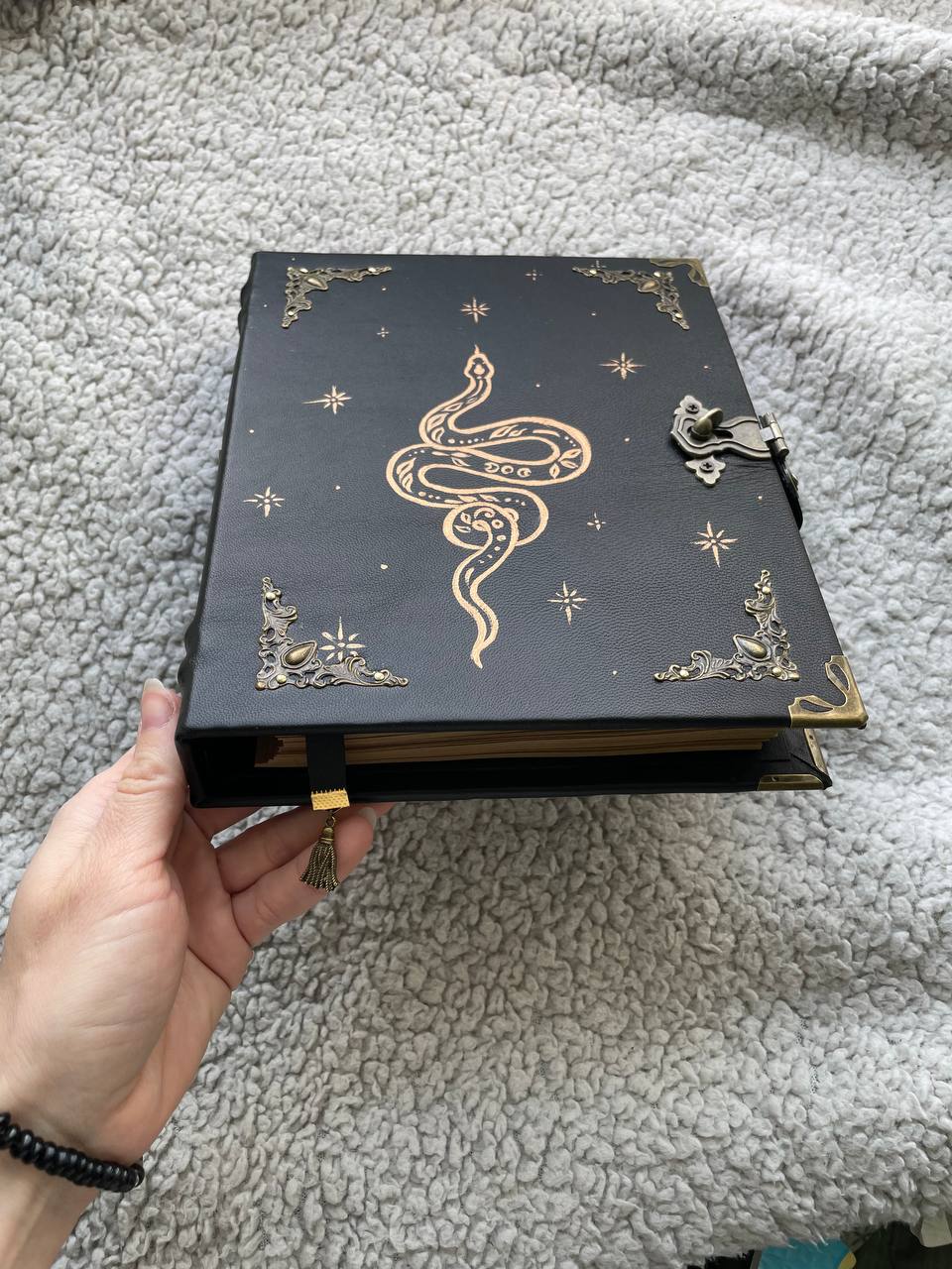 Snake Binder Journal – Handmade Leather Ring Grimoire with Serpent Design