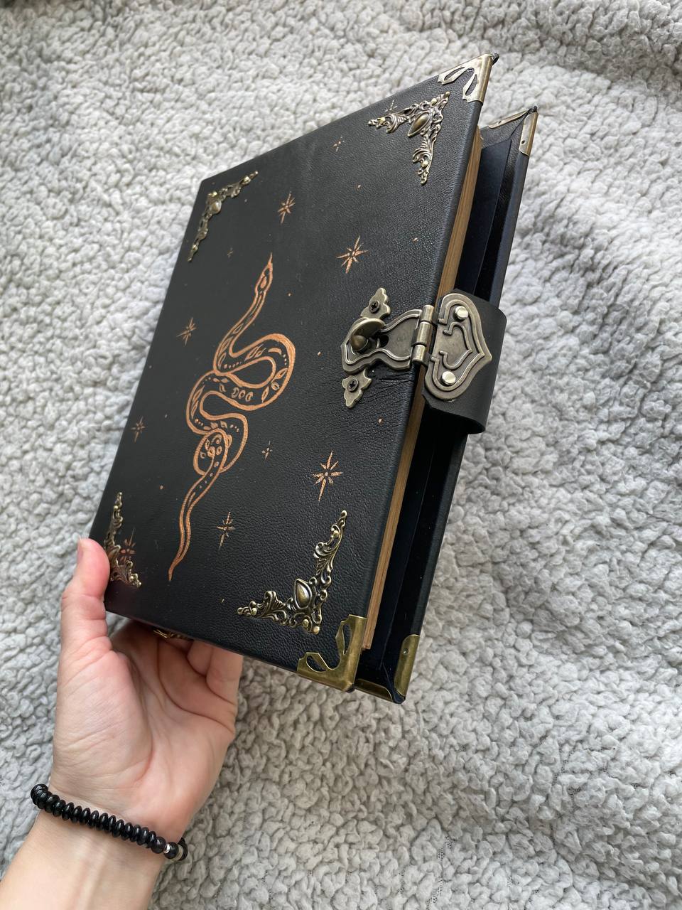 Snake Binder Journal – Handmade Leather Ring Grimoire with Serpent Design