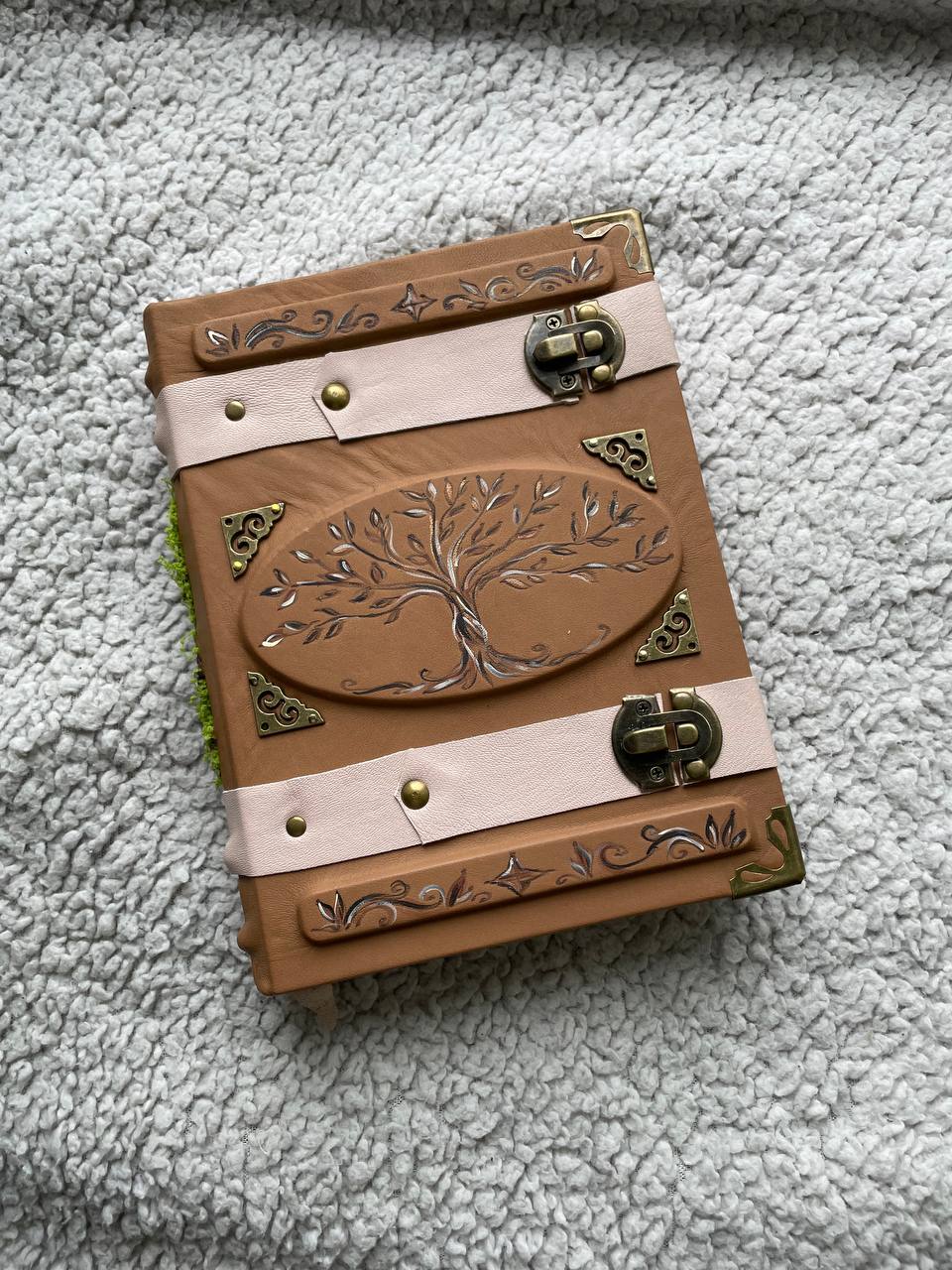 Family Tree Grimoire – Handmade Leather Journal with Woodburned Tree Design