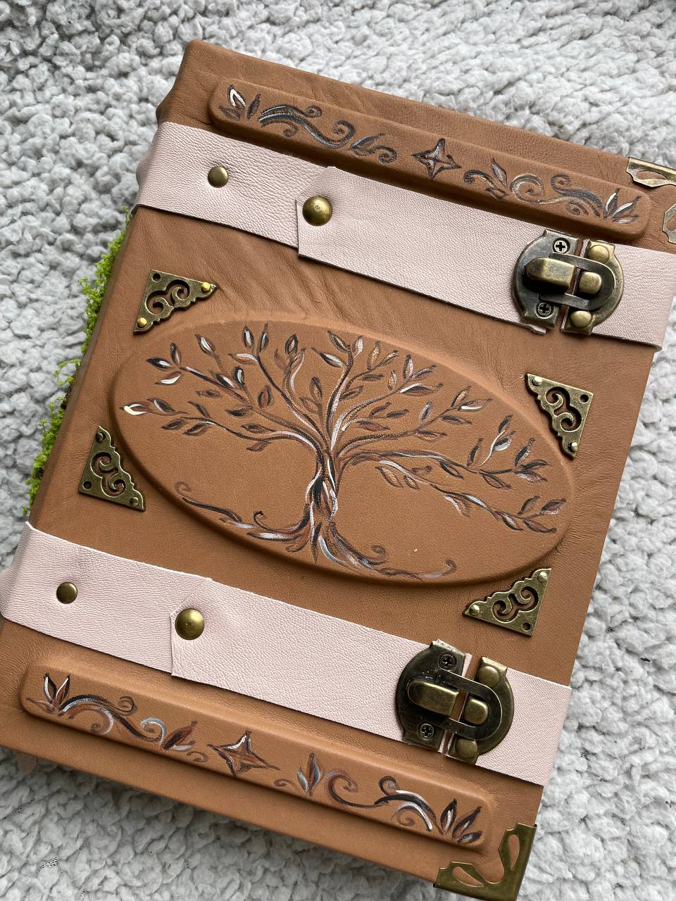 Family Tree Grimoire – Handmade Leather Journal with Woodburned Tree Design