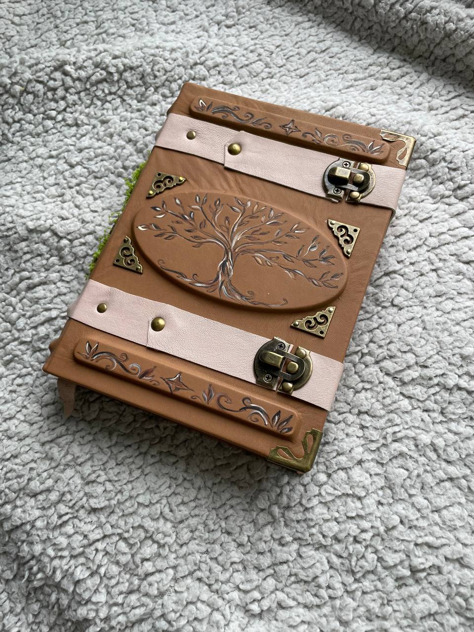 Family Tree Grimoire – Handmade Leather Journal with Woodburned Tree Design