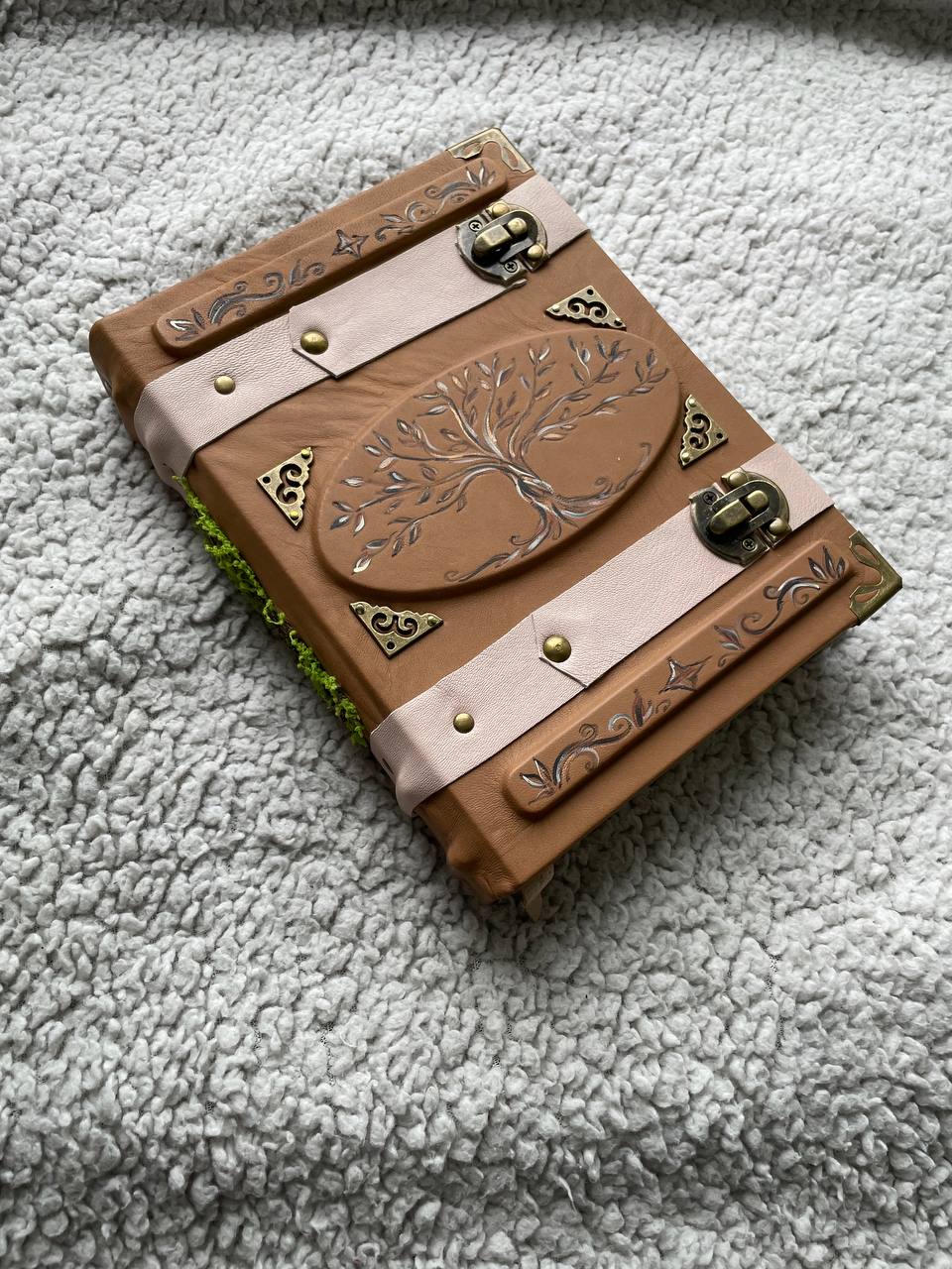 Family Tree Grimoire – Handmade Leather Journal with Woodburned Tree Design