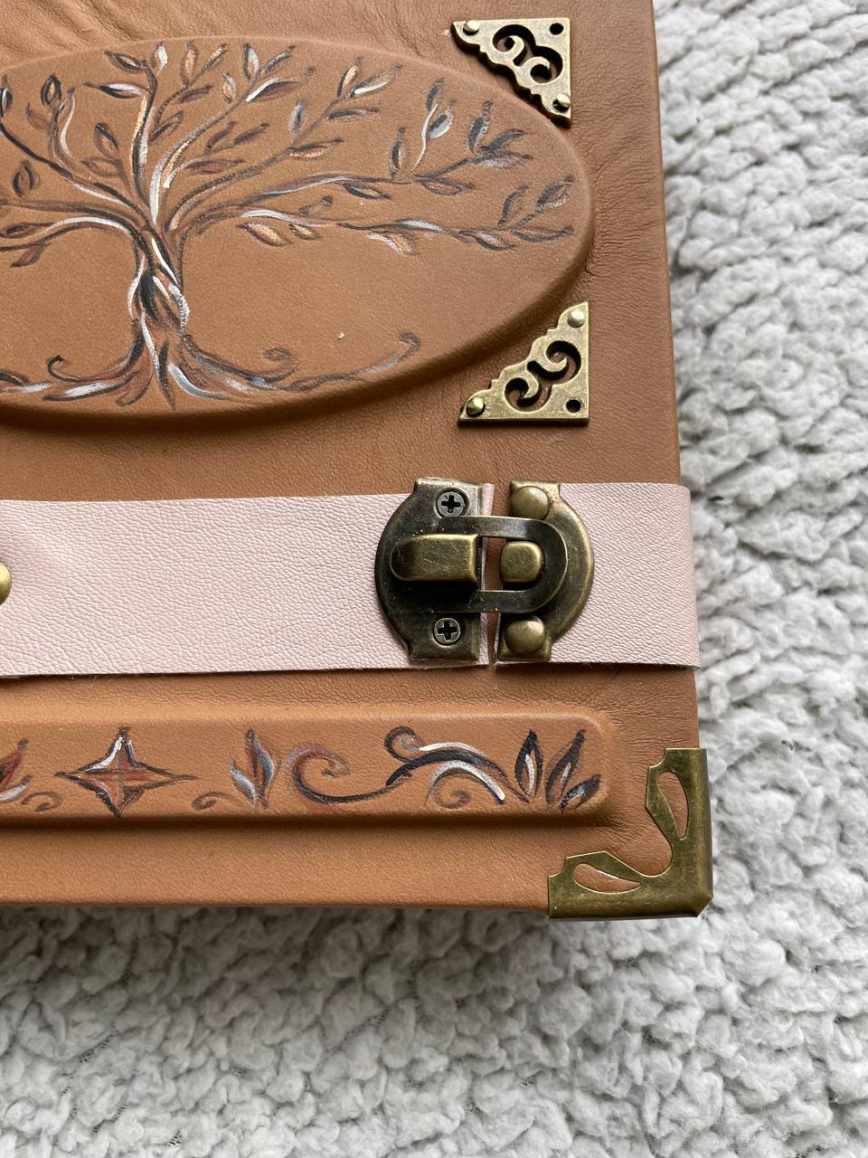 Family Tree Grimoire – Handmade Leather Journal with Woodburned Tree Design