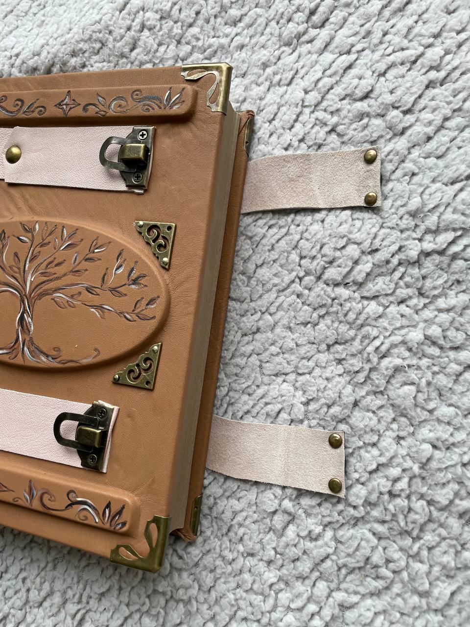 Family Tree Grimoire – Handmade Leather Journal with Woodburned Tree Design