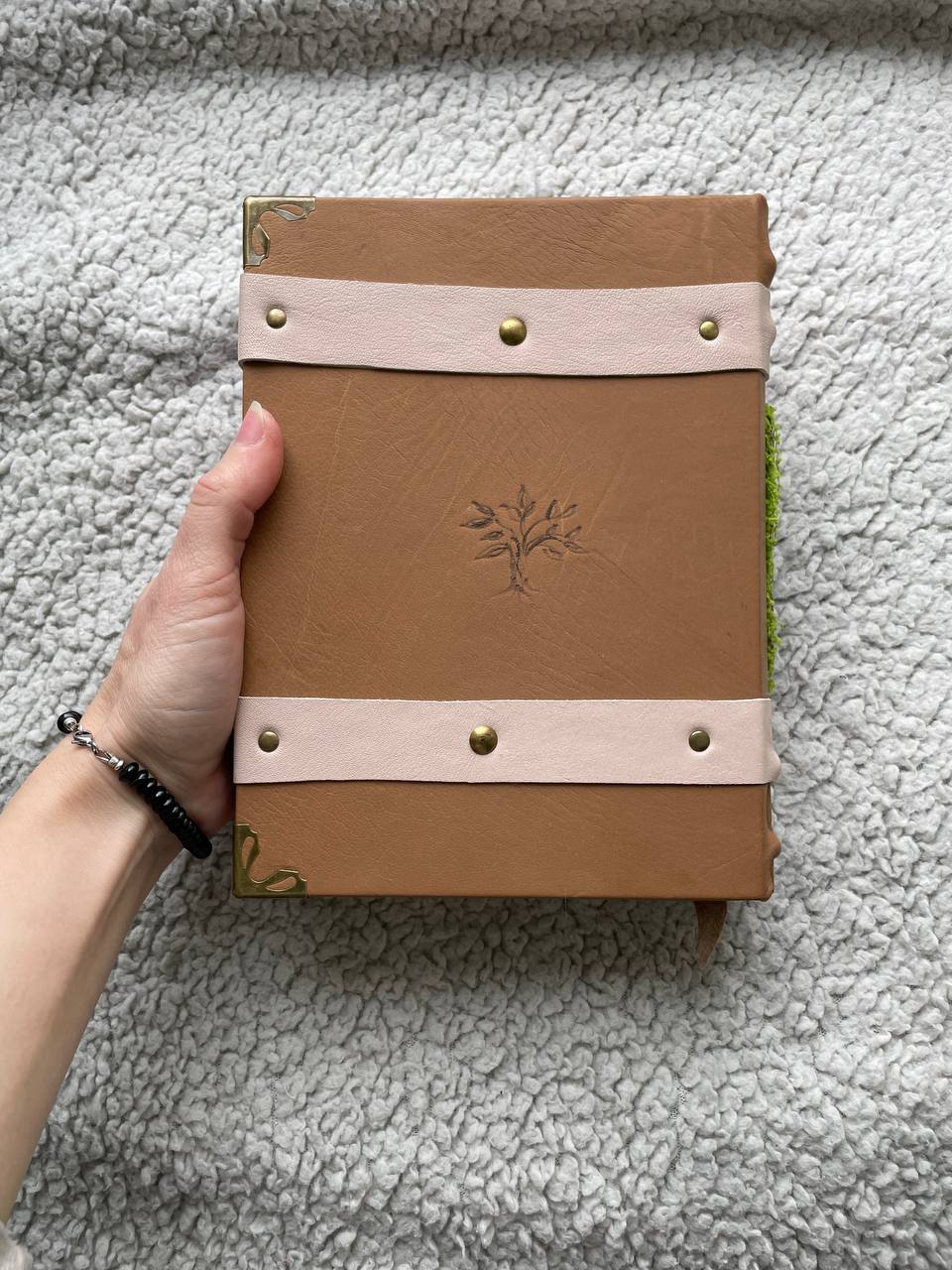 Family Tree Grimoire – Handmade Leather Journal with Woodburned Tree Design