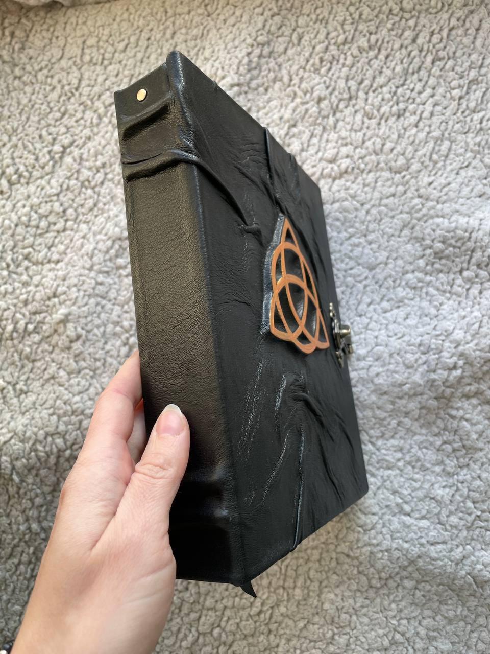 Leather Grimoire with Gold Triquetra | Book of Shadows Journal | Handmade Witch Notebook | Pagan Gift