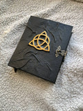 Leather Grimoire with Gold Triquetra | Book of Shadows Journal | Handmade Witch Notebook | Pagan Gift