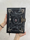 Amethyst Gothic Grimoire | Purple Moon Leather Book of Shadows | Handmade Witch Journal | Occult Gift
