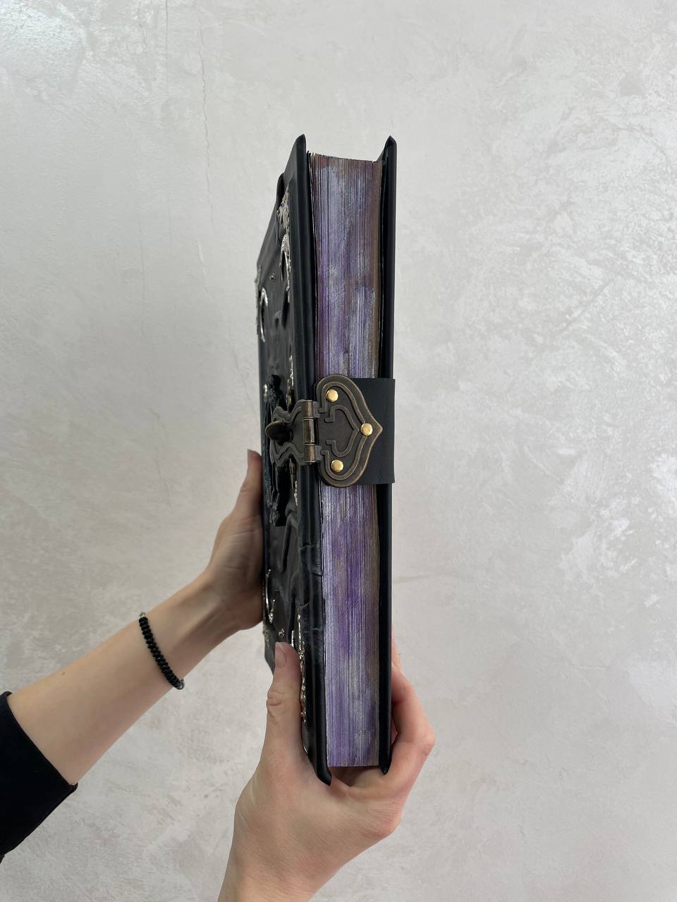 Amethyst Gothic Grimoire | Purple Moon Leather Book of Shadows | Handmade Witch Journal | Occult Gift