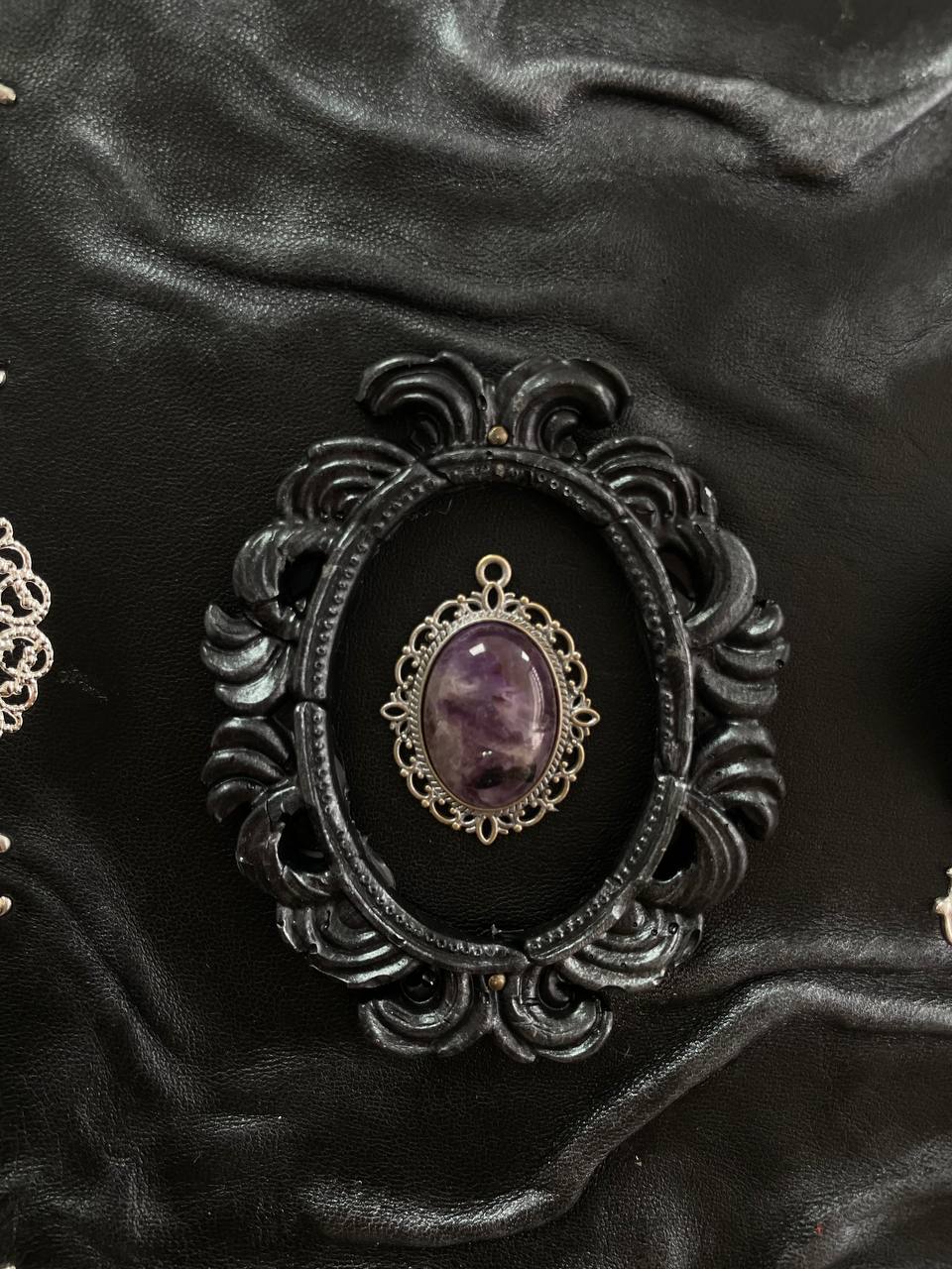 Amethyst Gothic Grimoire | Purple Moon Leather Book of Shadows | Handmade Witch Journal | Occult Gift