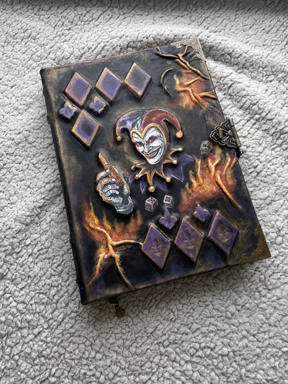 Jester Leather Grimoire | Handmade Gothic Journal | Dark Trickster Notebook |  Luxury Leather Joker Spell Book