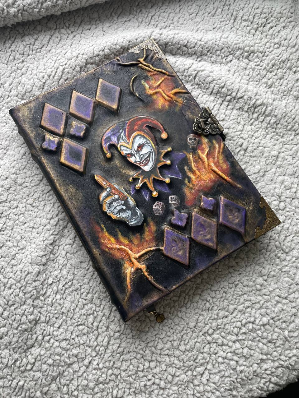 Jester Leather Grimoire | Handmade Gothic Journal | Dark Trickster Notebook |  Luxury Leather Joker Spell Book