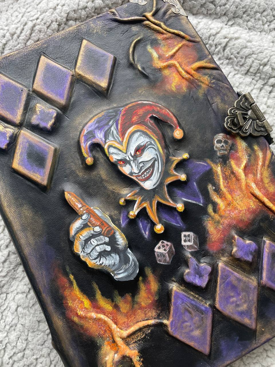 Jester Leather Grimoire | Handmade Gothic Journal | Dark Trickster Notebook |  Luxury Leather Joker Spell Book