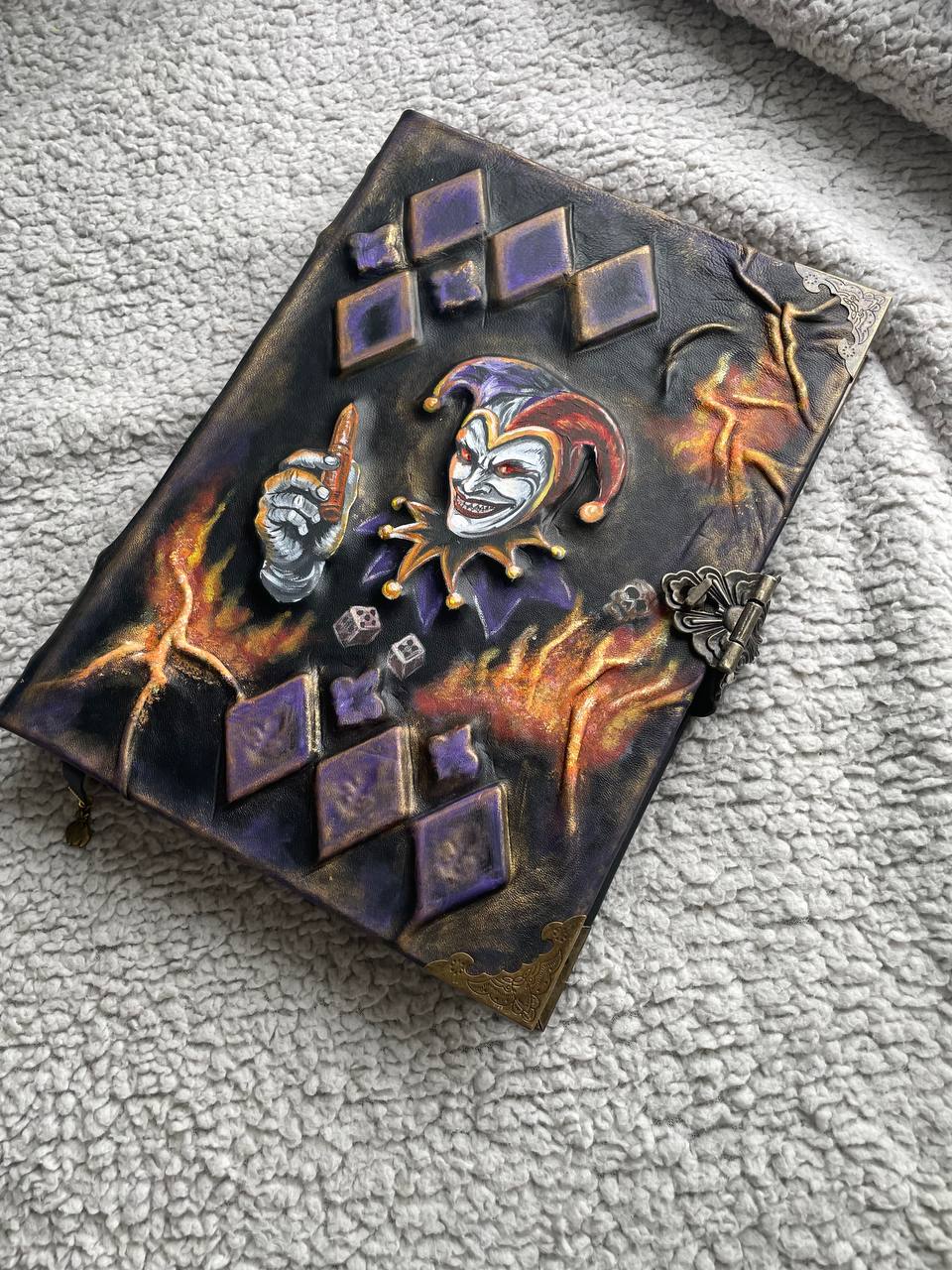 Jester Leather Grimoire | Handmade Gothic Journal | Dark Trickster Notebook |  Luxury Leather Joker Spell Book