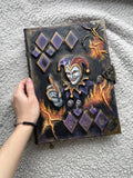 Jester Leather Grimoire | Handmade Gothic Journal | Dark Trickster Notebook |  Luxury Leather Joker Spell Book
