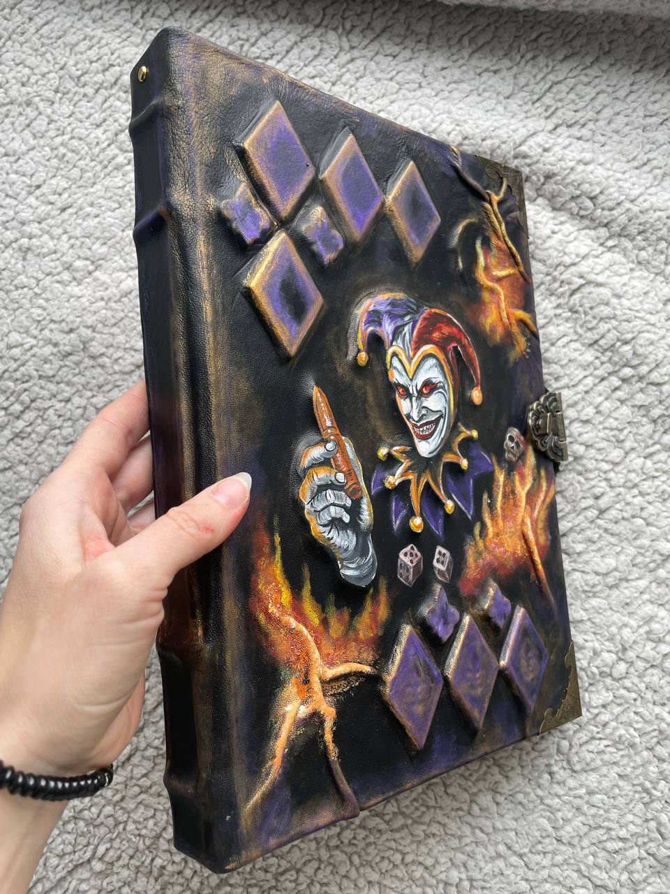 Jester Leather Grimoire | Handmade Gothic Journal | Dark Trickster Notebook |  Luxury Leather Joker Spell Book
